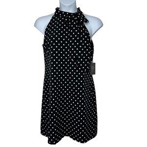 Vince Camuto Polka Dot Shift Dress Size 14 Black White Bow Tie